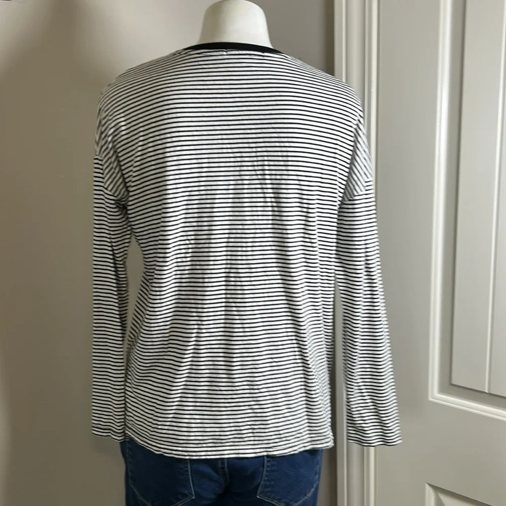 Marine Layer Merritt Crew Black White Stripe Long Sleeve Supima Cotton Sz S